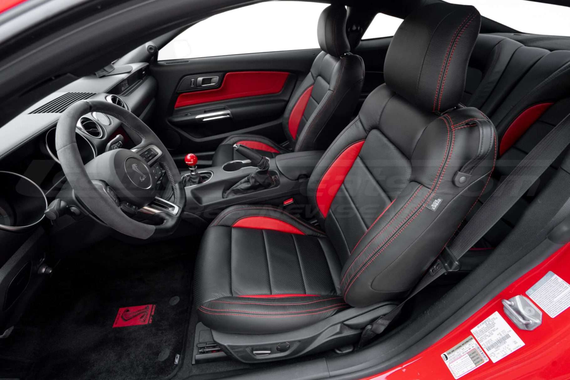 2015-2023 Ford Mustang Leather Seat Interior Kit - Black/Bright Red - Front driver seat