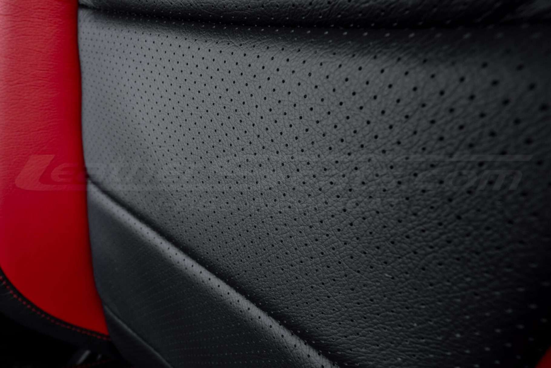 Perofrated Inserts on Black leather close-up