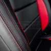 Contrasting Bright Red double-stitching on Black leather