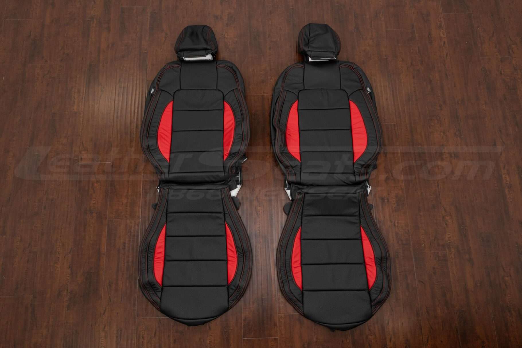2017-2023 Ford Mustang GT Leather Seat Interior Kit - Black/Bright Red - Front seat upholstery