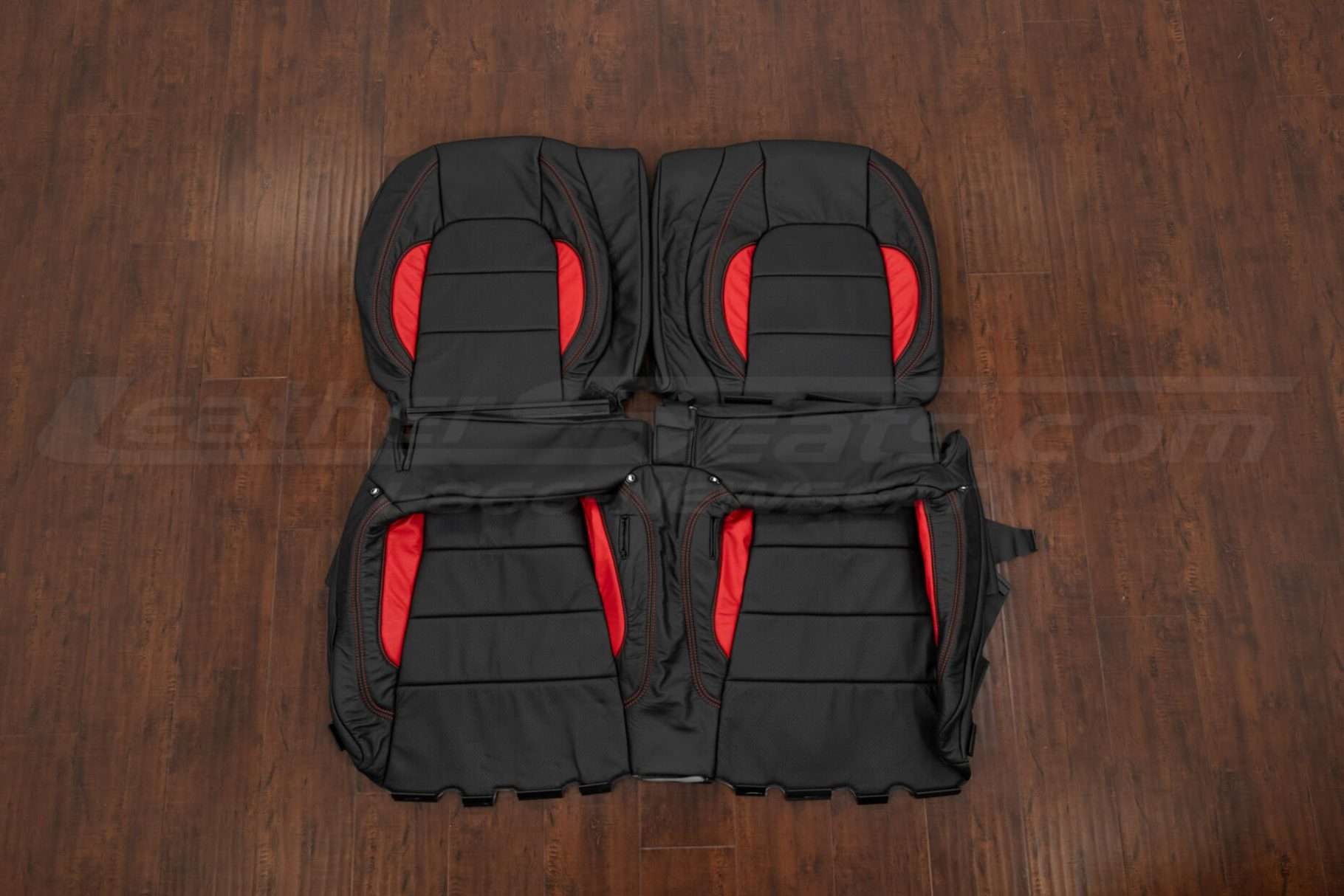 2017-2023 Ford Mustang GT 350 Leather Seat Upholstery Kit - Black/Bright Red - Rear seat upholstery
