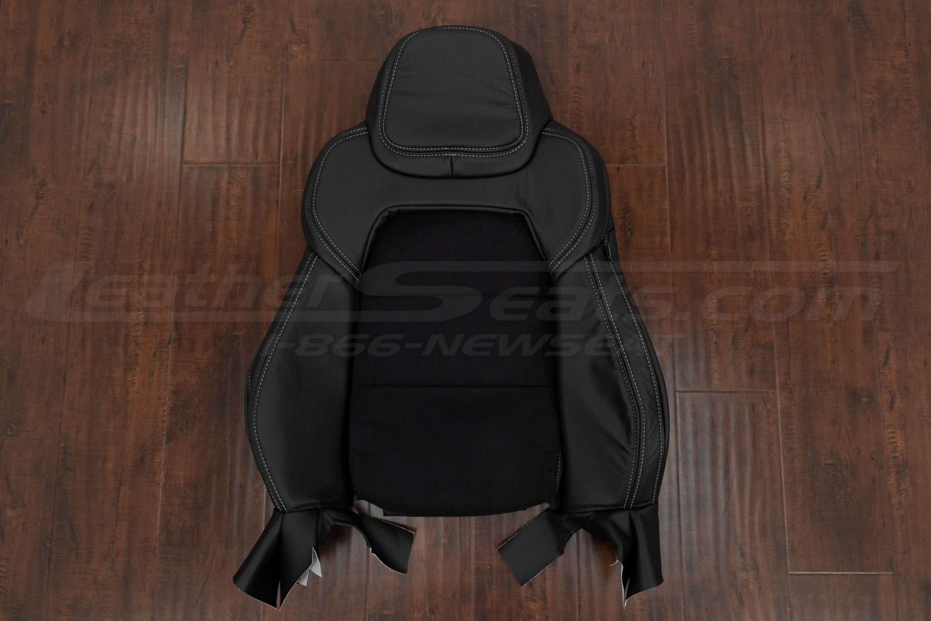 Chevy C6 Corvette front backrest upholstery in Ecstasy leather and black suede