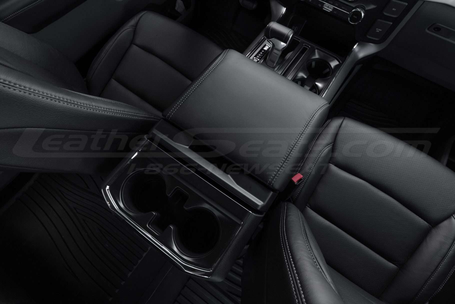 Ford F-1150 installed work srface console lid cover - rear passenger view