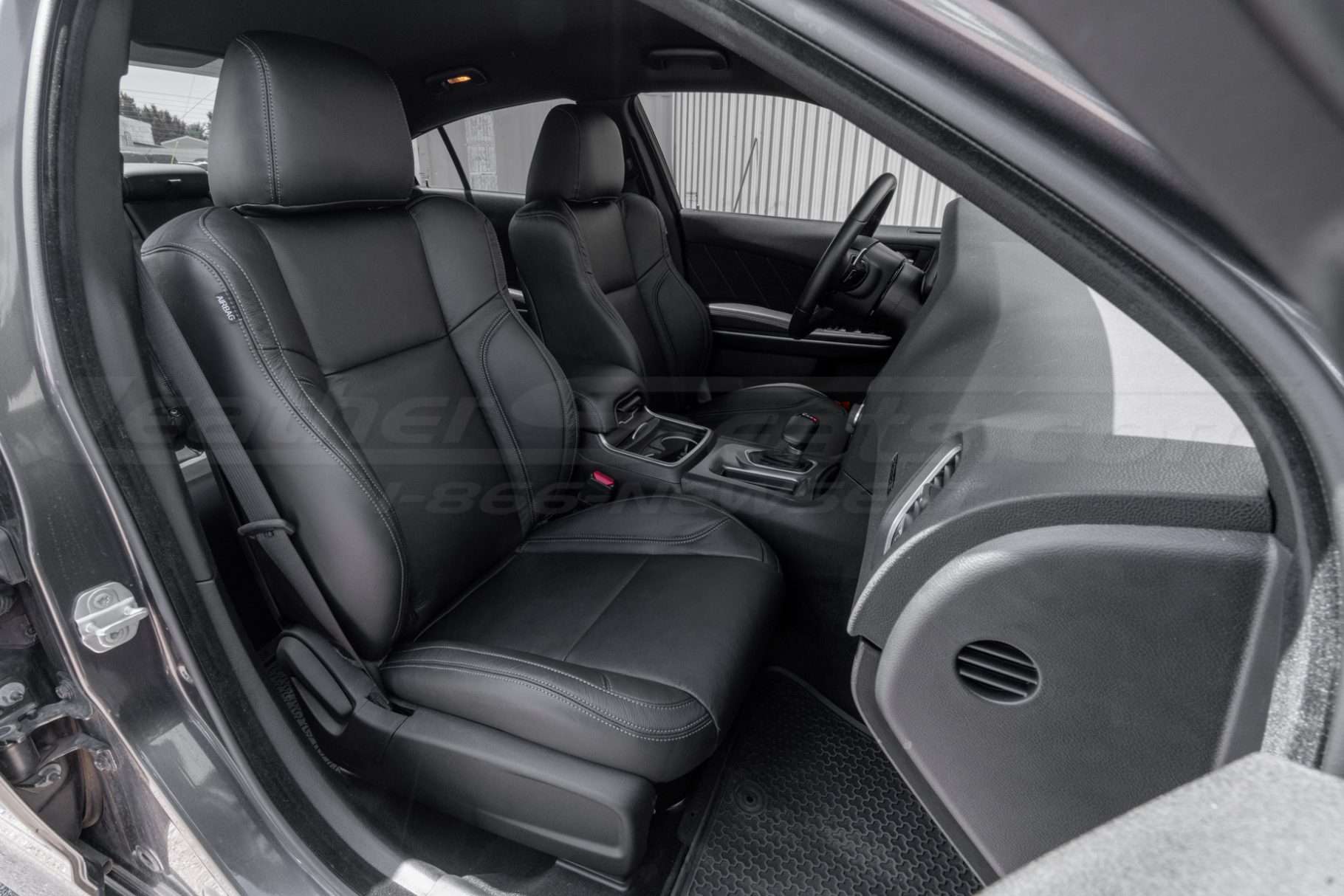 2015-2023 Dodge Charger Coupe with installed black aftermarket leather seats - Front passenger seat