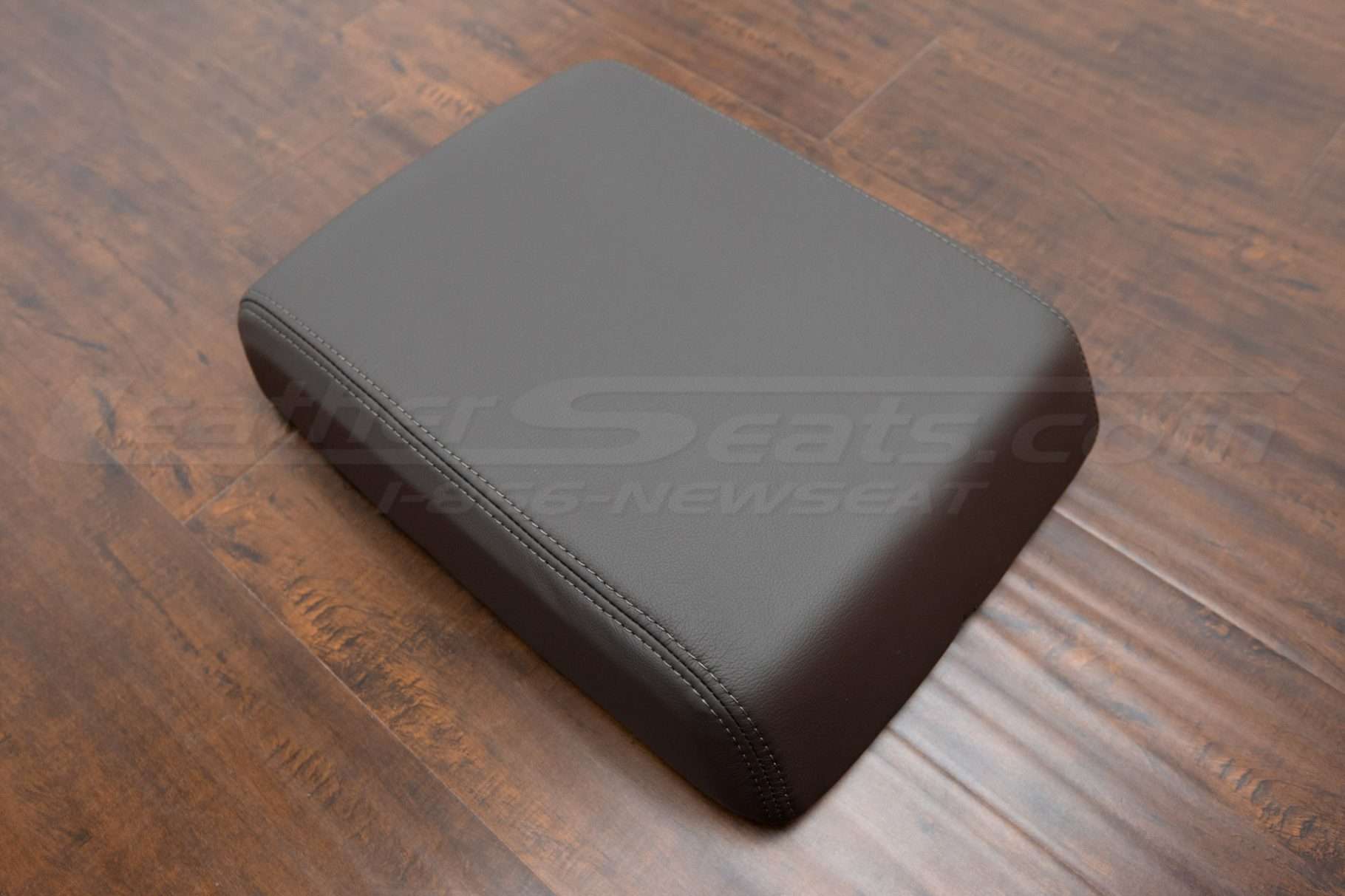 Side view of Dark Brown leather console lid for Ford Superduty