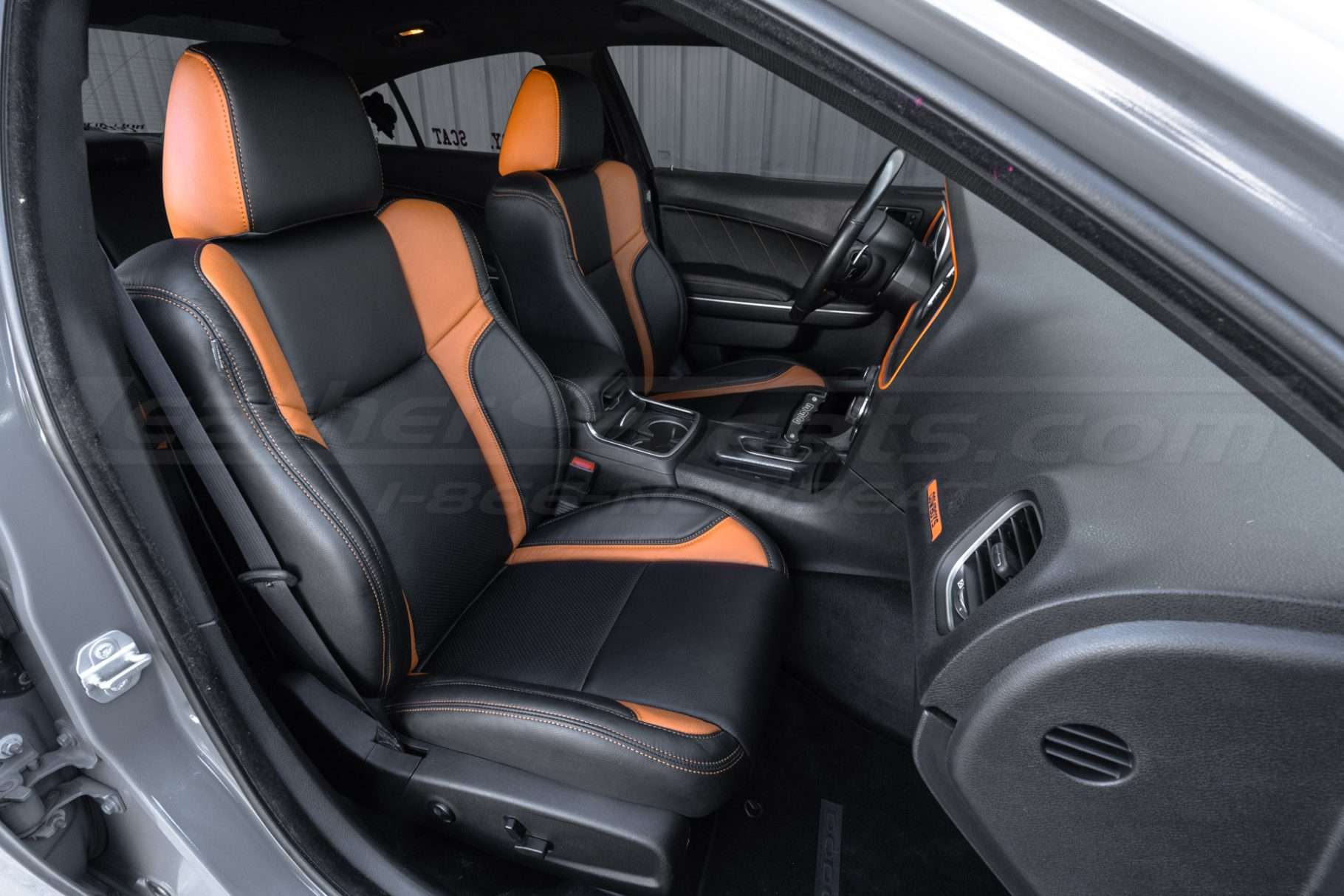2015-2023 Dodge Charger Perforamce Seats with Black and Orange leather seats