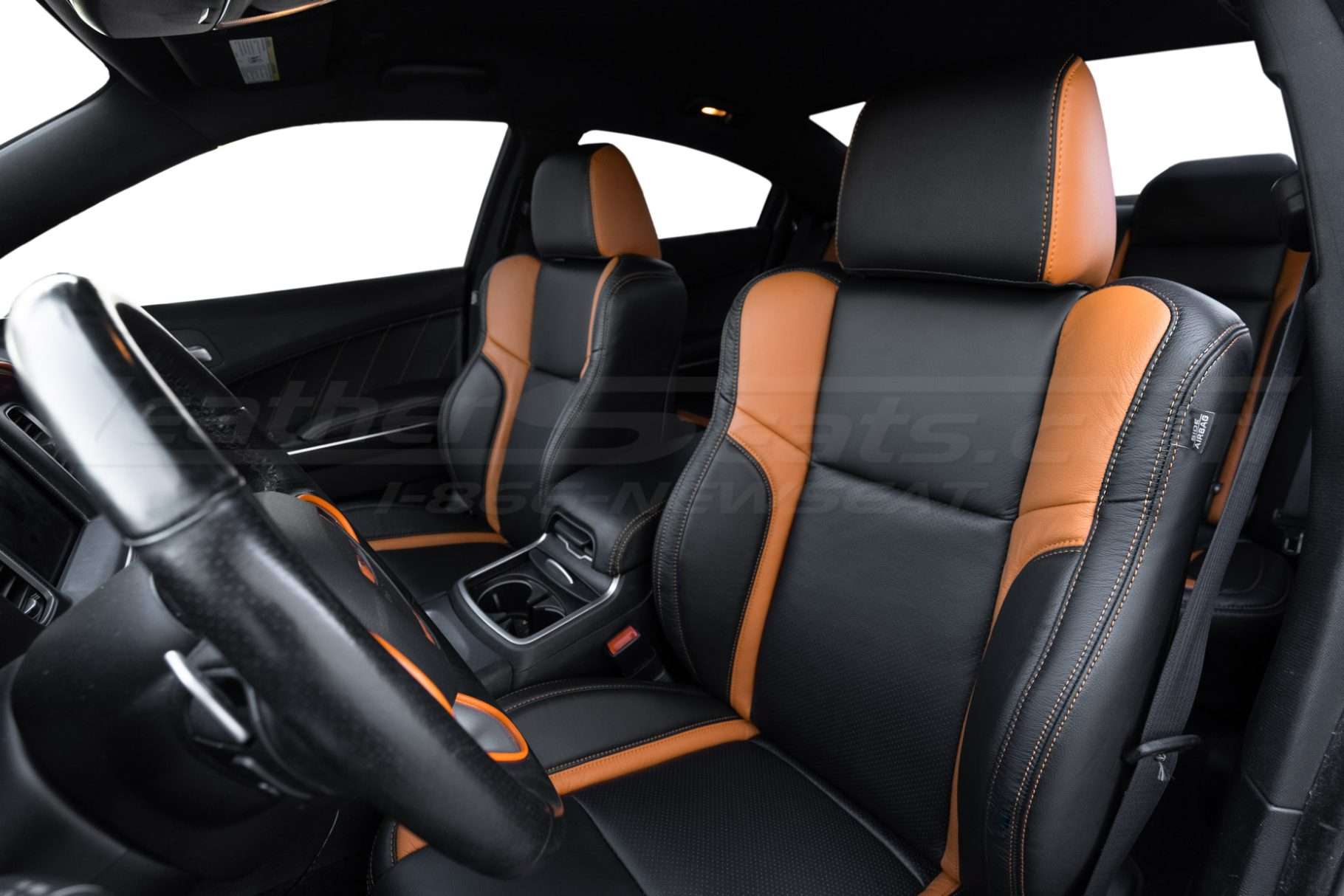 Front backrest & headrest section of installed Dodge Charger leather seats