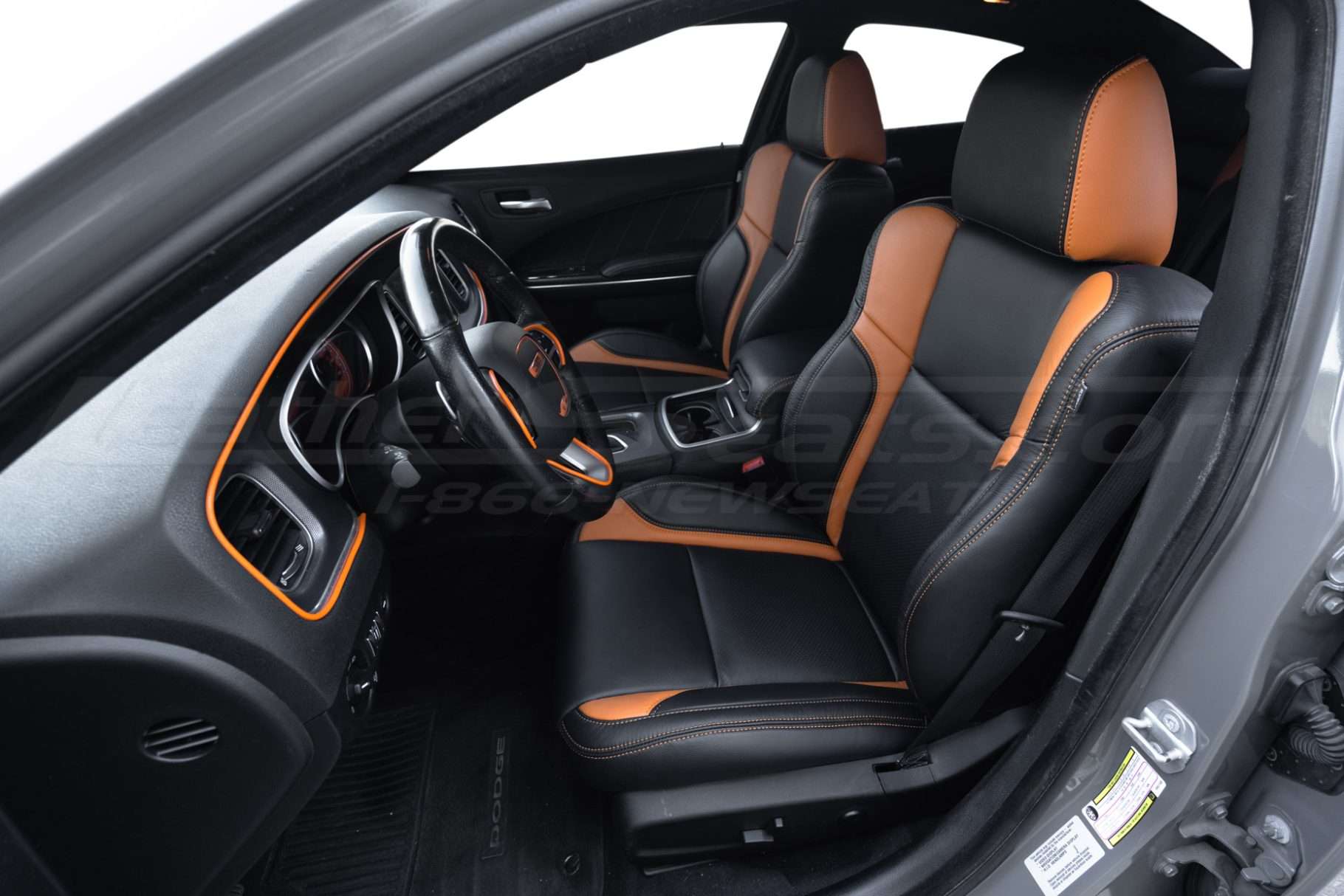 Alternate view of installed front leather driver seat in Dodge Charger