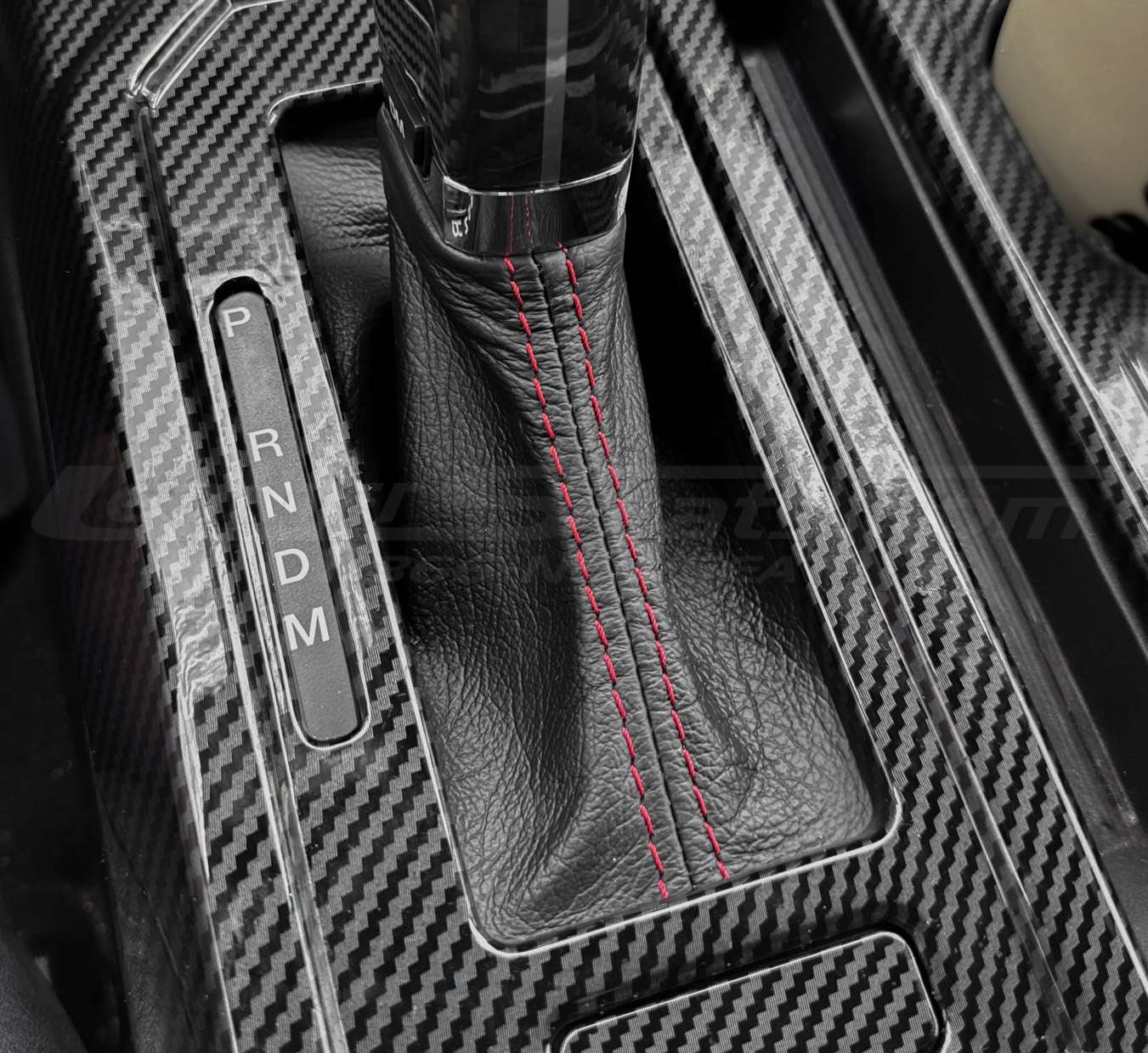 2015-2020 Ford F-150 Automatic Leather Shift boot in Black with Red stitching