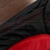 Contrasting Bright Red stitching on Black leather