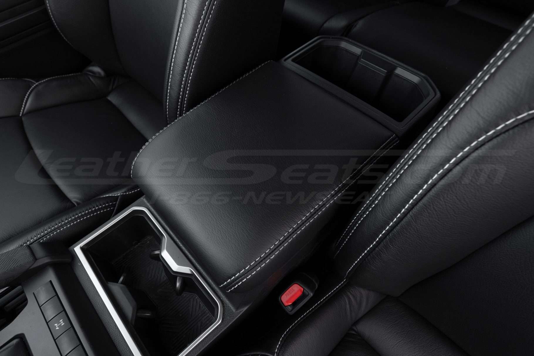 Aftermarket leather console lid cover for Toyota Tacoma - nstalled