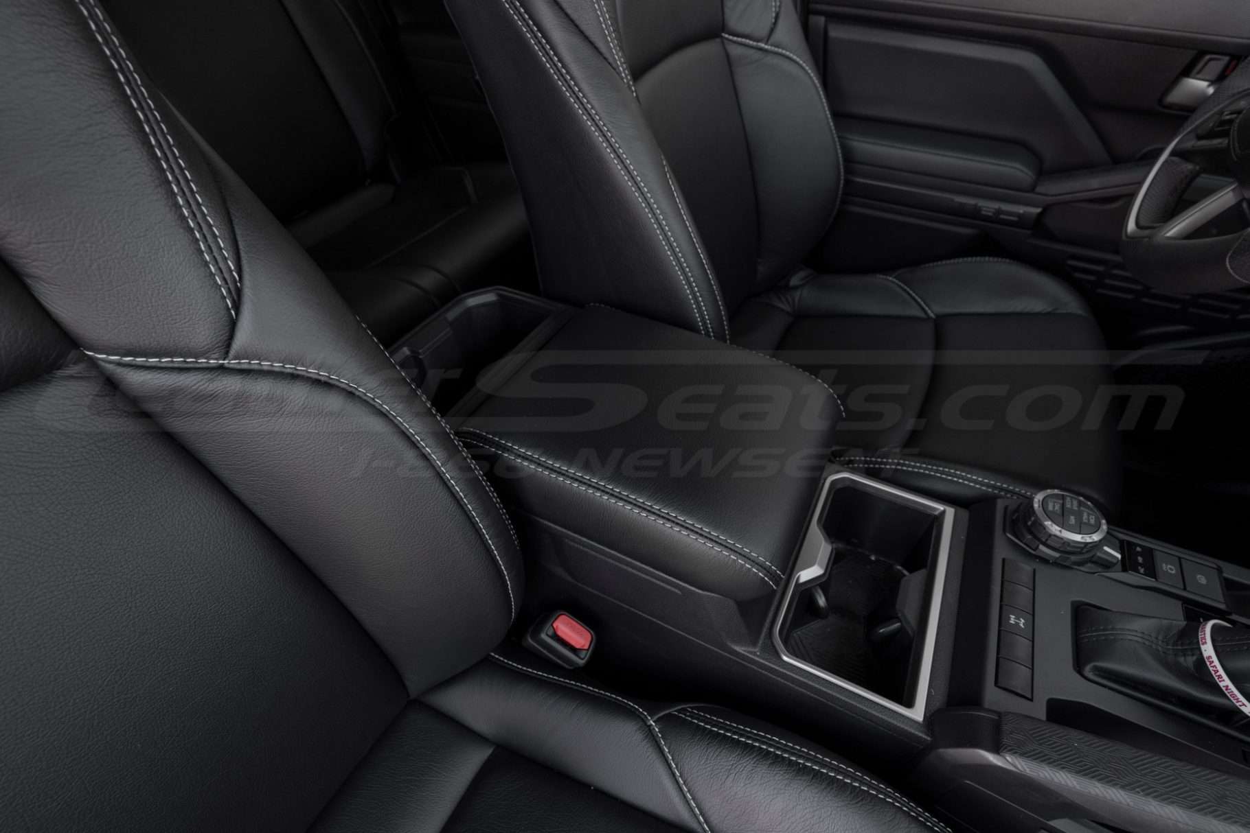2024 Toyta Tacoma leather console lid cover upholstery in black leather - installed