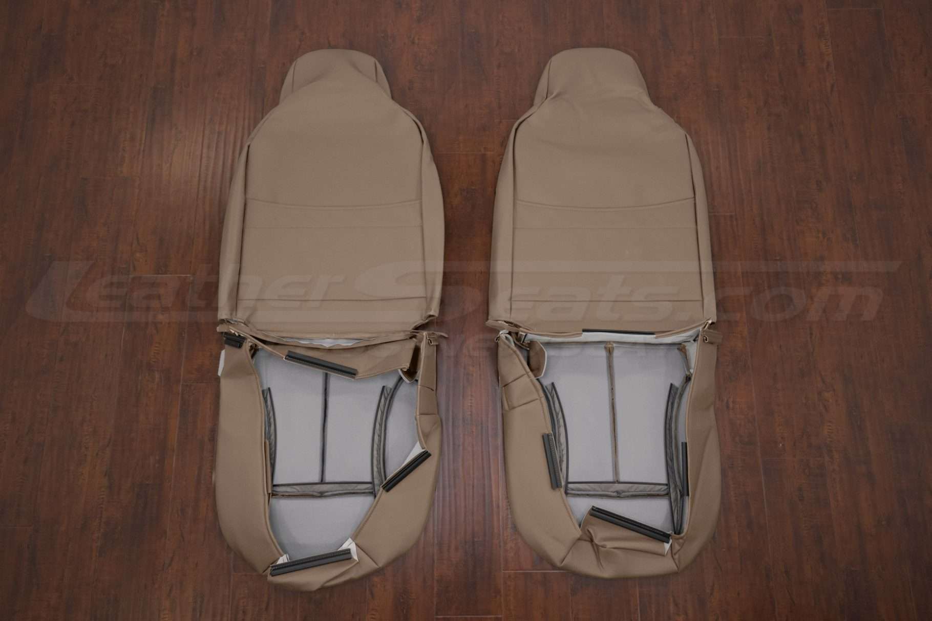 Back view oof sandstone front seat upholstery