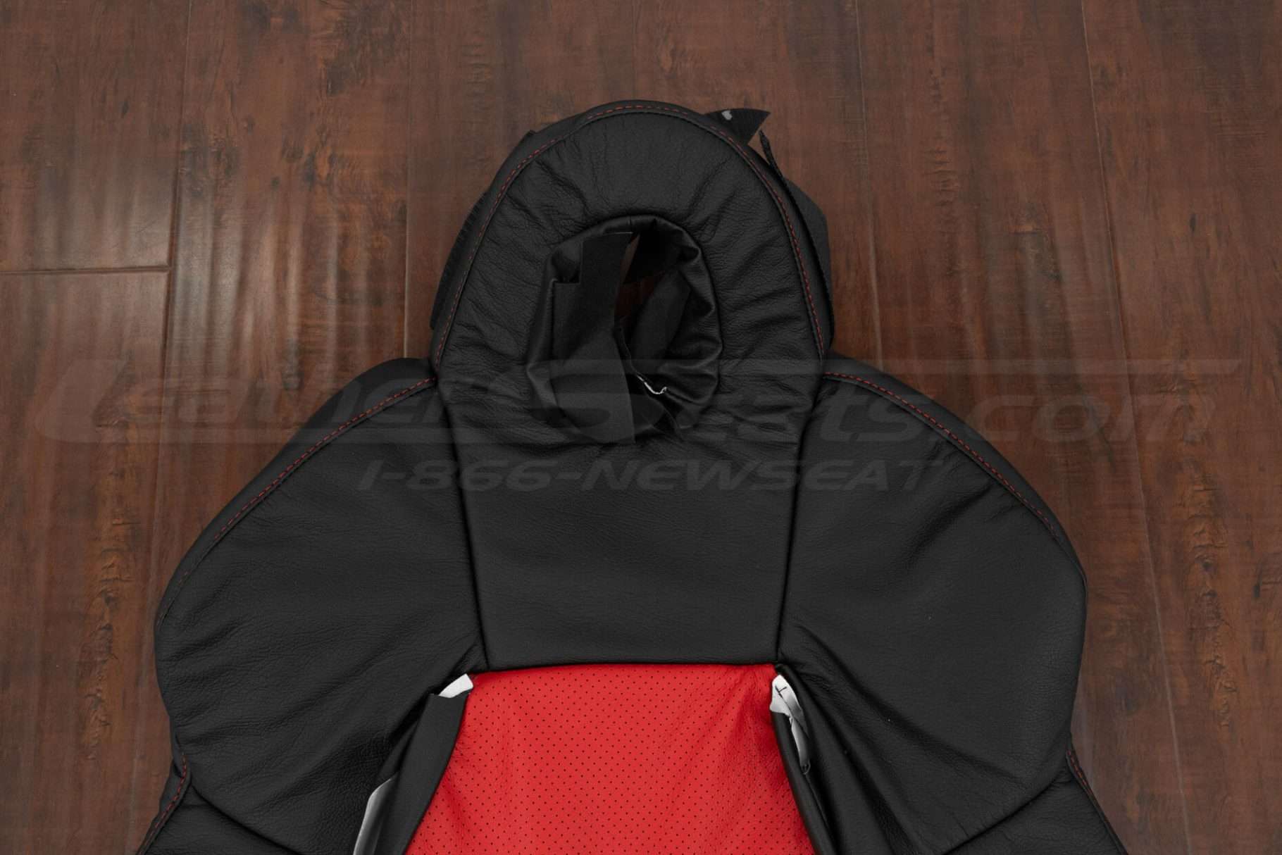 Headrest section of leather backrest upholstery