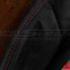 Contrastng top-stitching in Bright Red on black leather