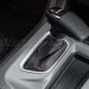 Black leather automatic shift boot with contrasting red stitching
