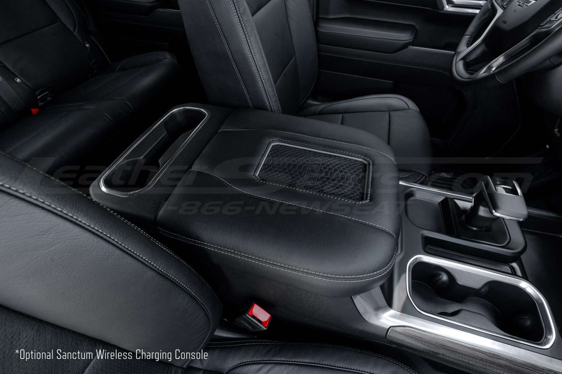 Passenger view over optional sanctum leather phone charging console