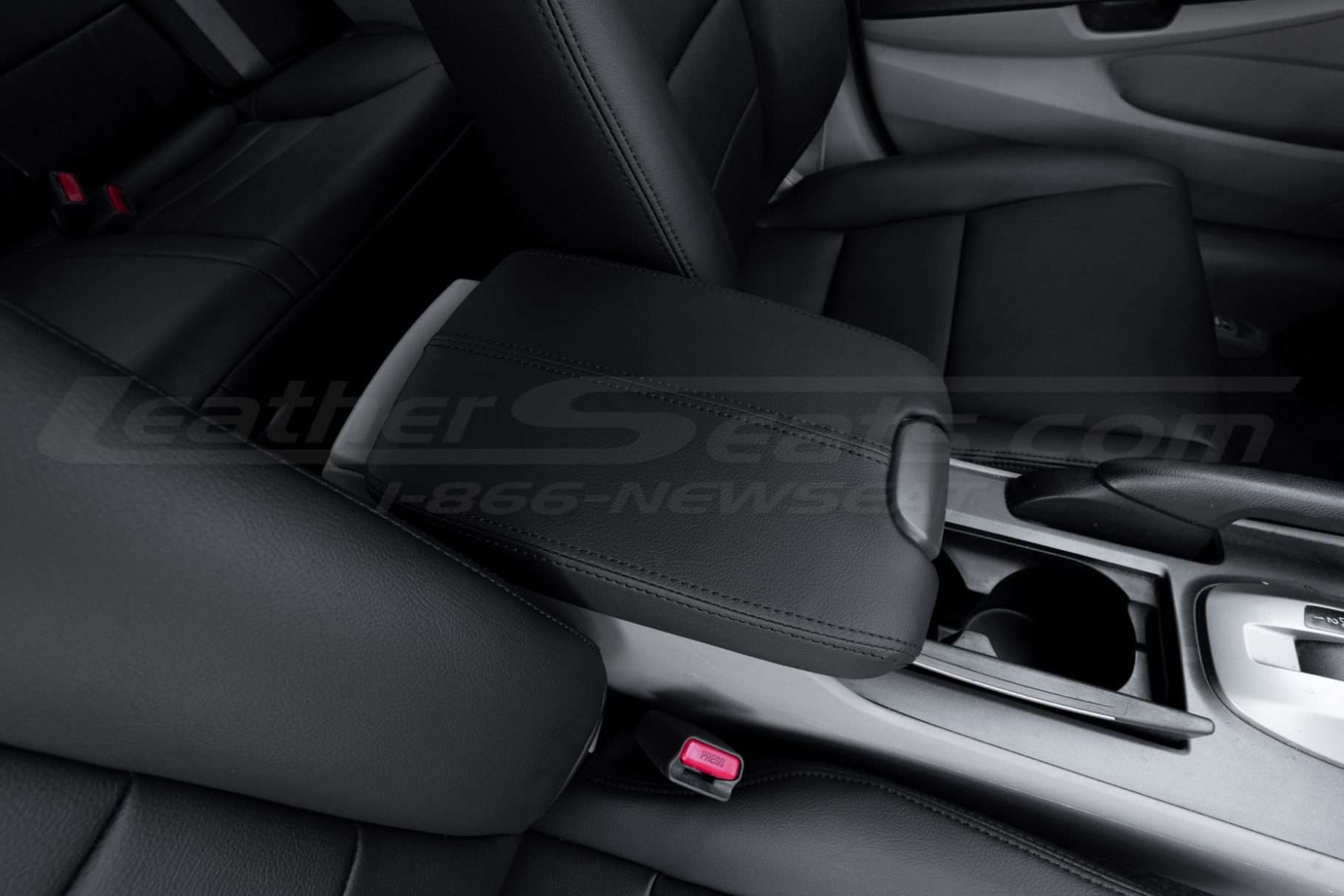 Medium shot of black leather console lid cover for 2008-2012 Honda Accord