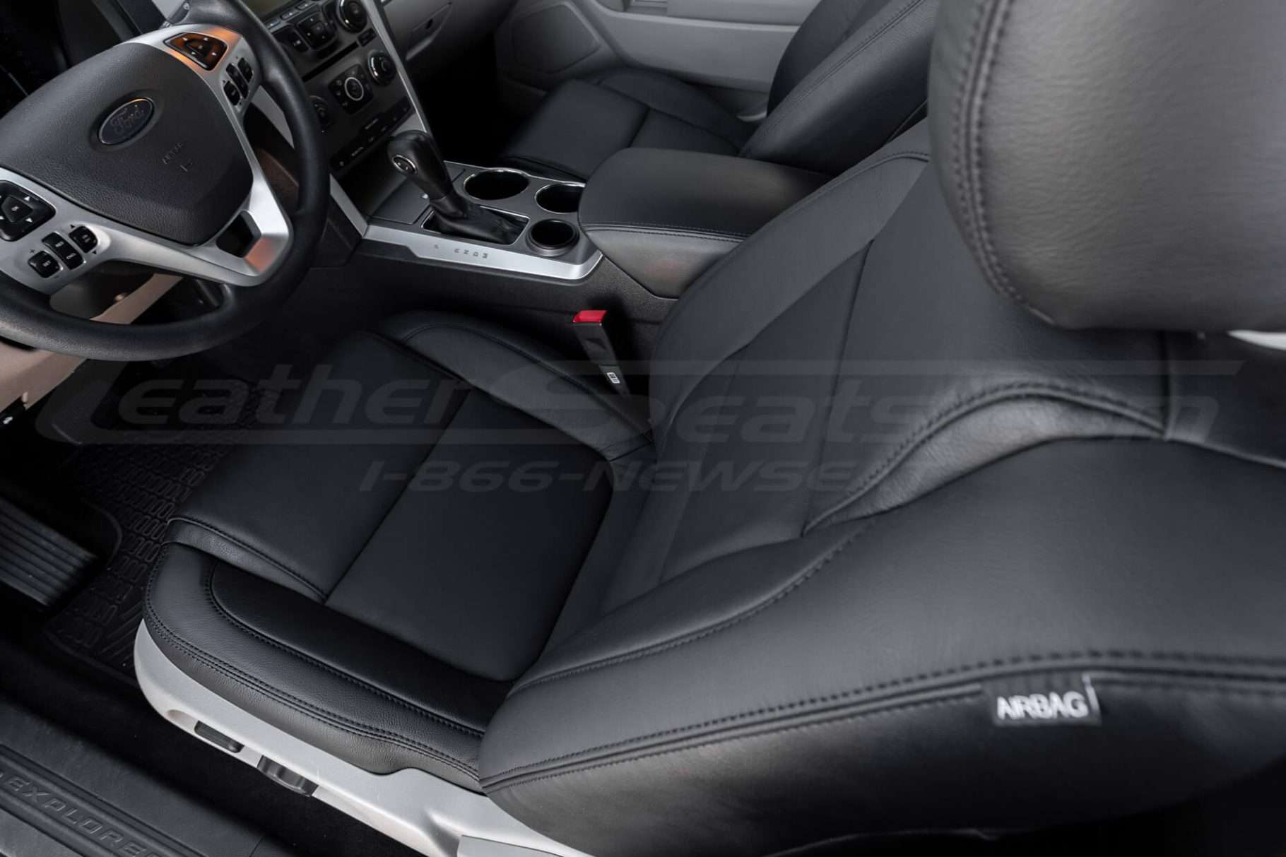 Top-down view of black ford explorer leather seats