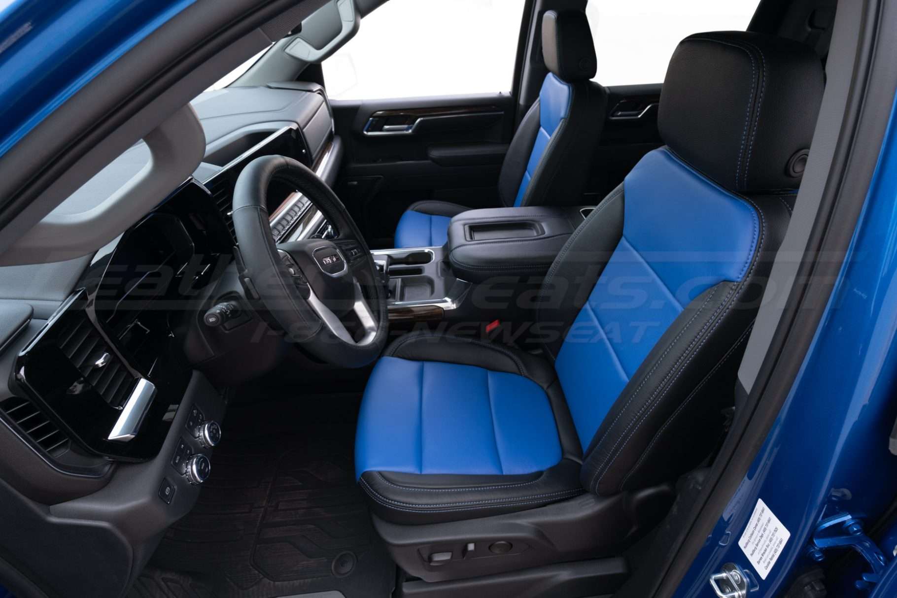 2019-2024 GMC Sierra custom installed leather interior - Black/Cobalt blue - Front driver seat