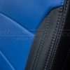 Contrasting Cobalt ouble-stitching on Black leather backrest