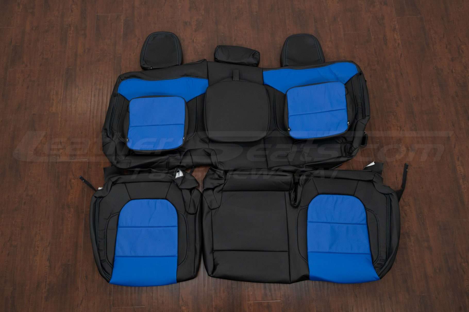 2022 GMC Sierra Leather Upholstery Kit - Black/Cobalt / Rear seat uphosltery with armrest and squar inserts