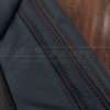 Contrasting Tangerine double-stitching on Blue leather