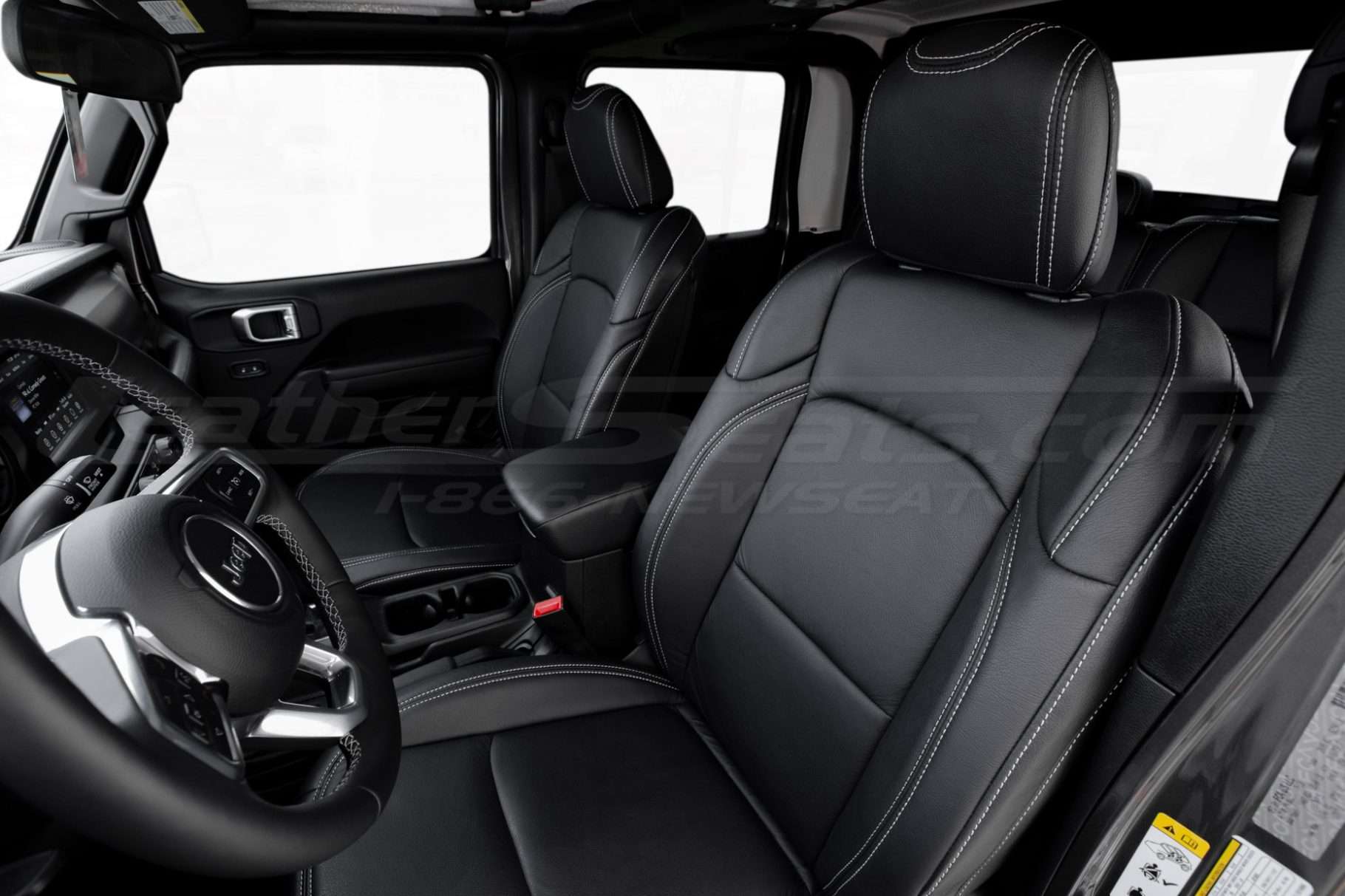 Front backrest & headrest section of installed jeep gladiator leather upholstery