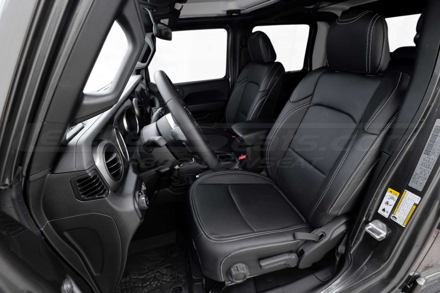 Alernative view of front black installed leather seats for jeep gladiator