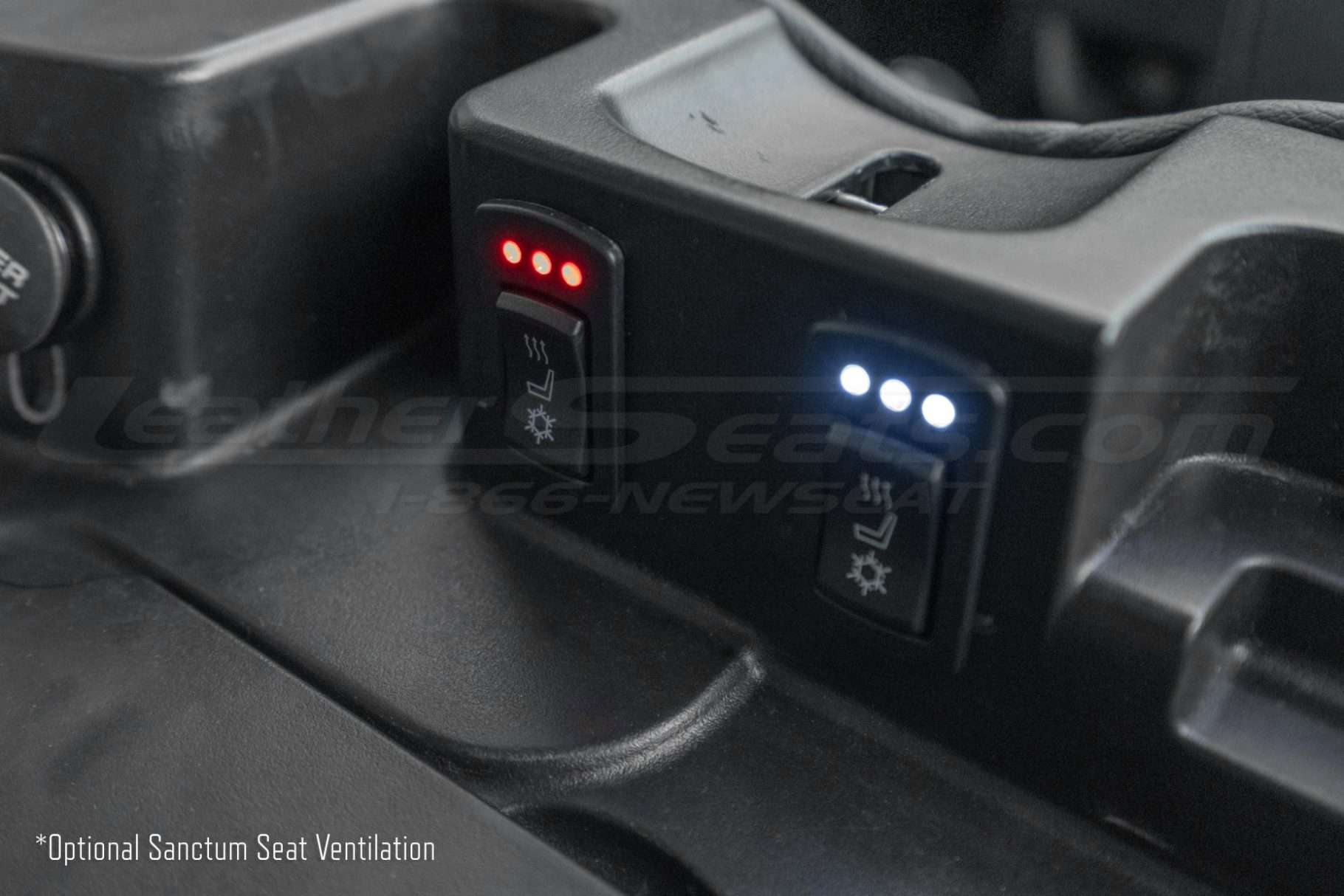 Switch placement close-yup for Optional seat ventilation for Dodge Ram trucks