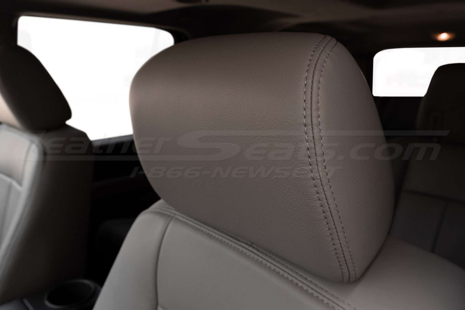 Leather Ford Expedition headrest installed - close-up