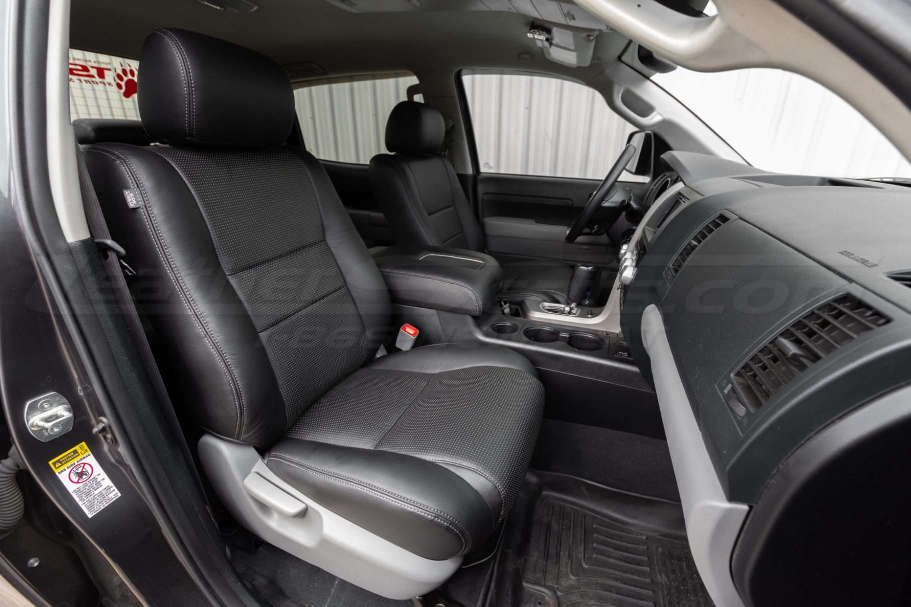 Front passenger seat of Toyota Tundra with installed two-tone leather seats