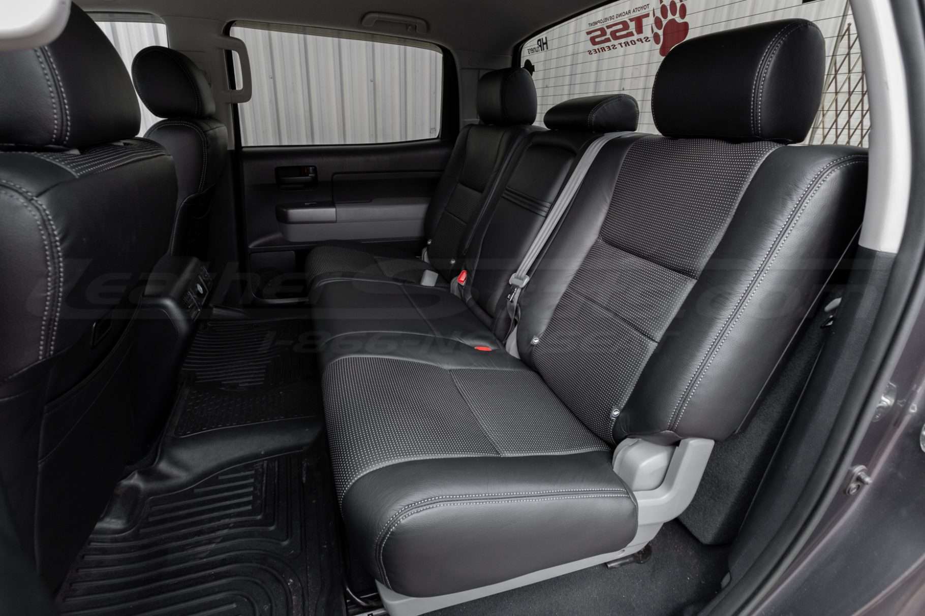 Toyota Tundra driver side installed leather seats in Black with Piazza Grey Body