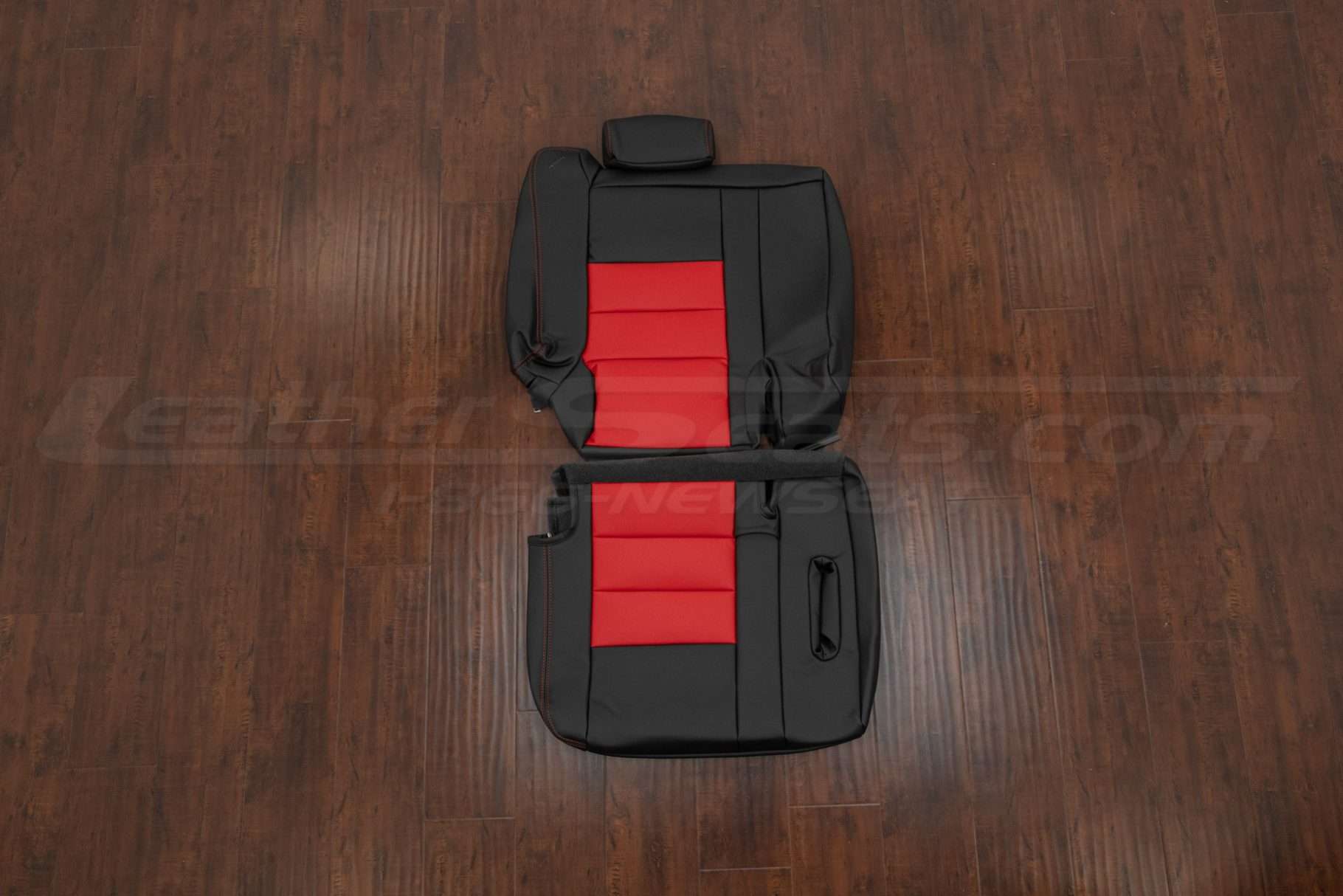 Third Row Hummer H2 leather seat cover in black and bright red