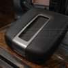 Low side view of Hummer H2 installed leather console lid cover