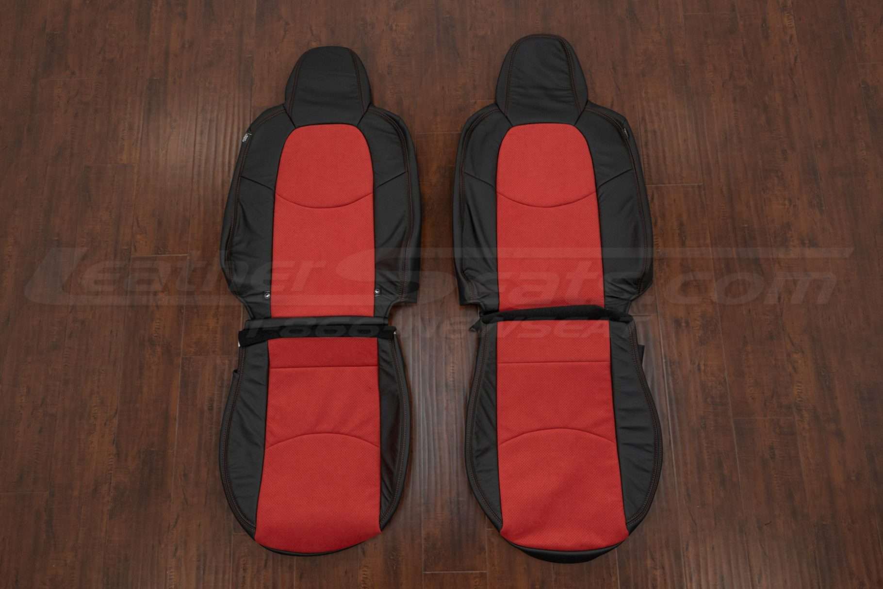2009-2015 Mazda Miata Roadster Aftermarket leather upholstery - Black & Red Synthetic Suede - Front seats