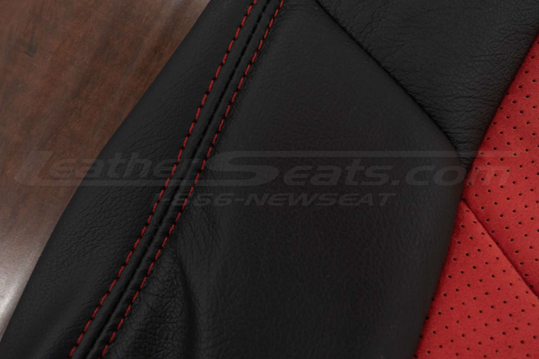 Red double-stitching on Mazda Miata two-tone leather kit