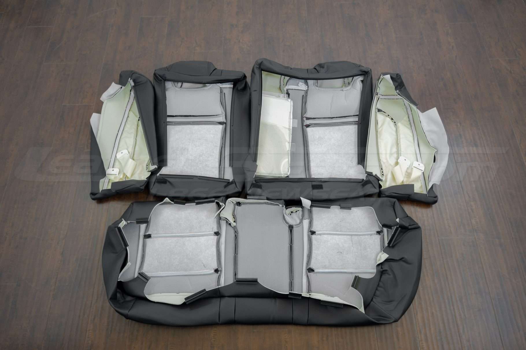 Rear seat leather upholstery and bolsters flipped