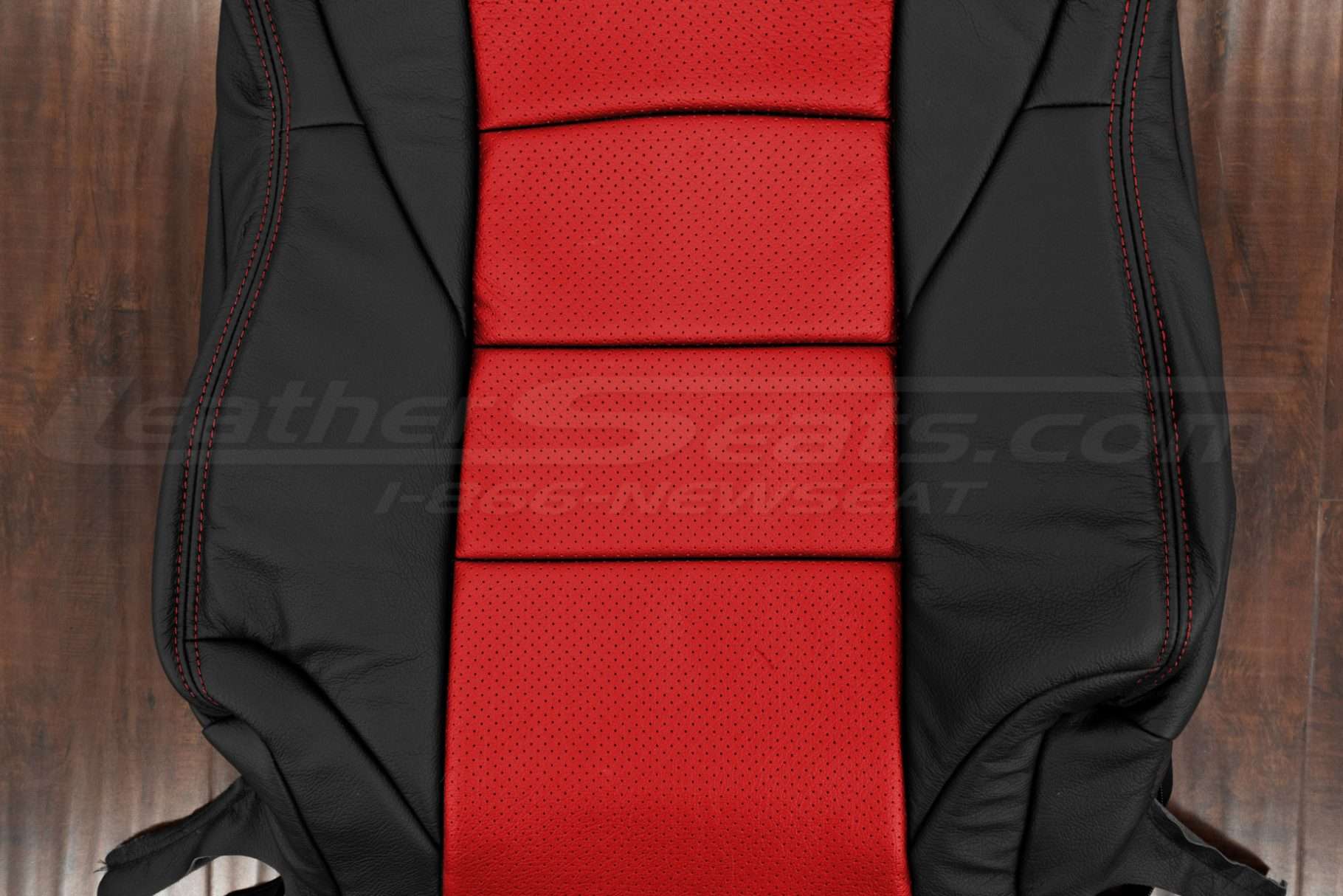 Perforated Bright Red Body section of leather backrest upholstery