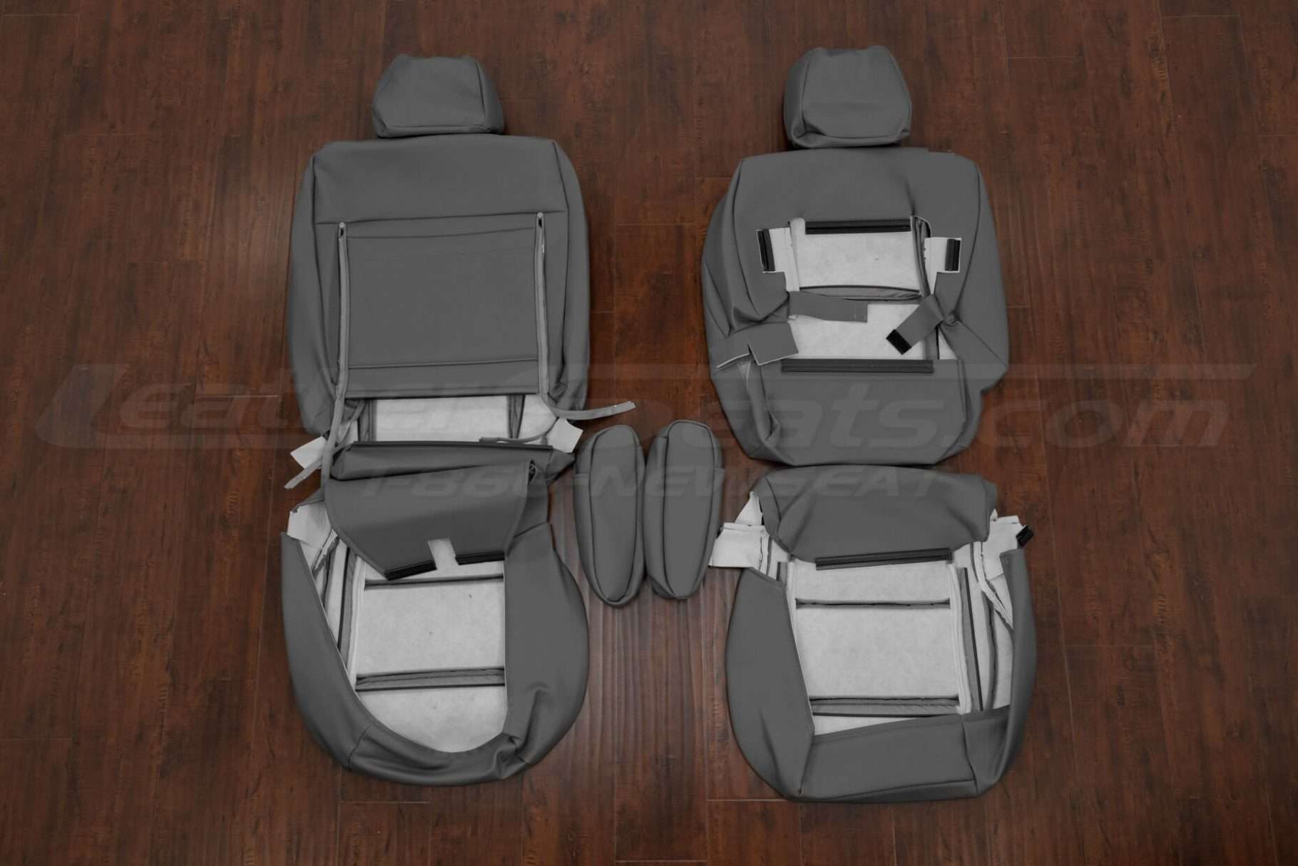 Front seat leather upholstery and armrests flipped