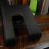 Alternate side angle view of limited style tundra console lid cover in black leather with contrasting stitching