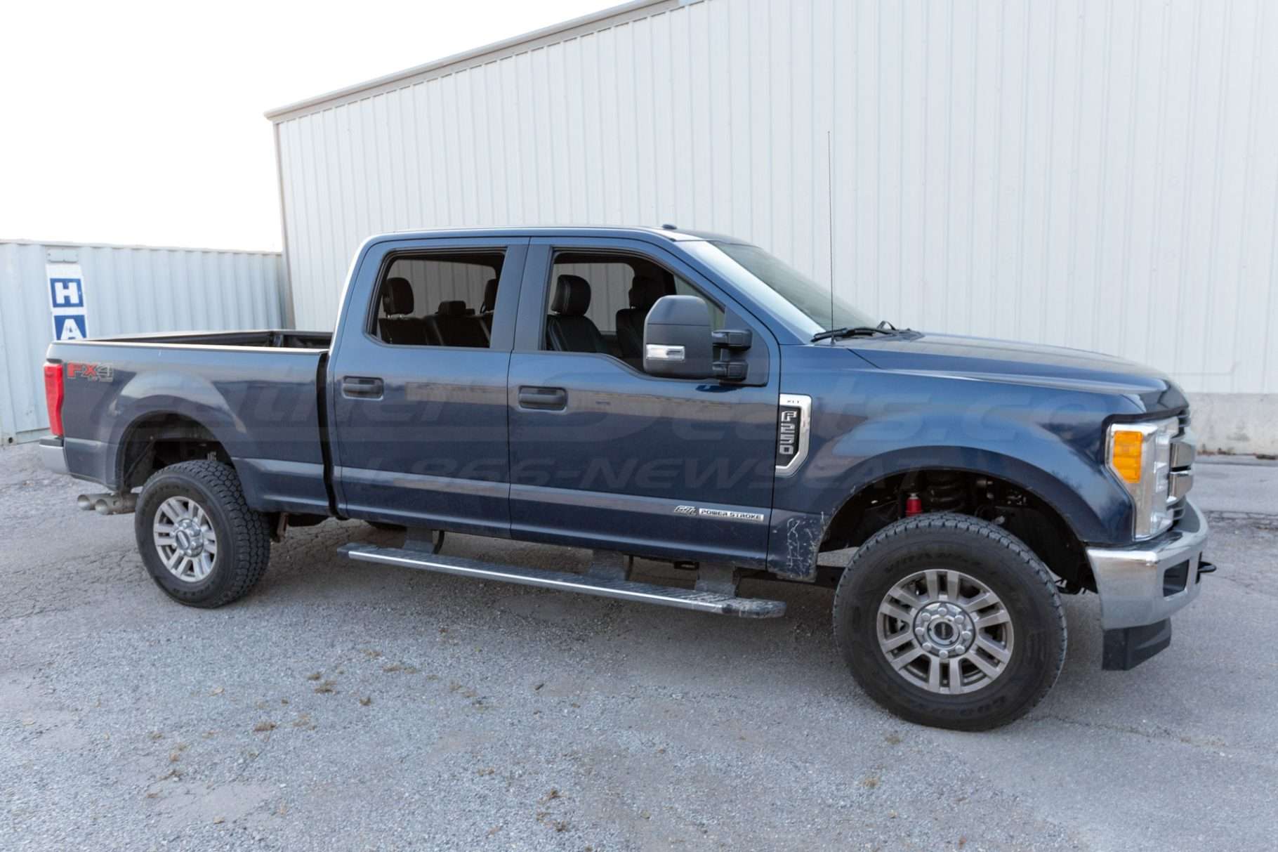 2017 Ford F-250 blue exterior with black leather seats