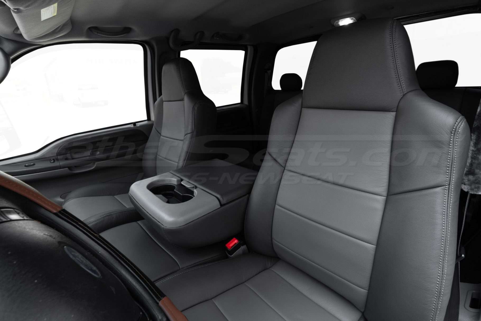 Front backrest section of custom installed leather seats for ford superduty trucks