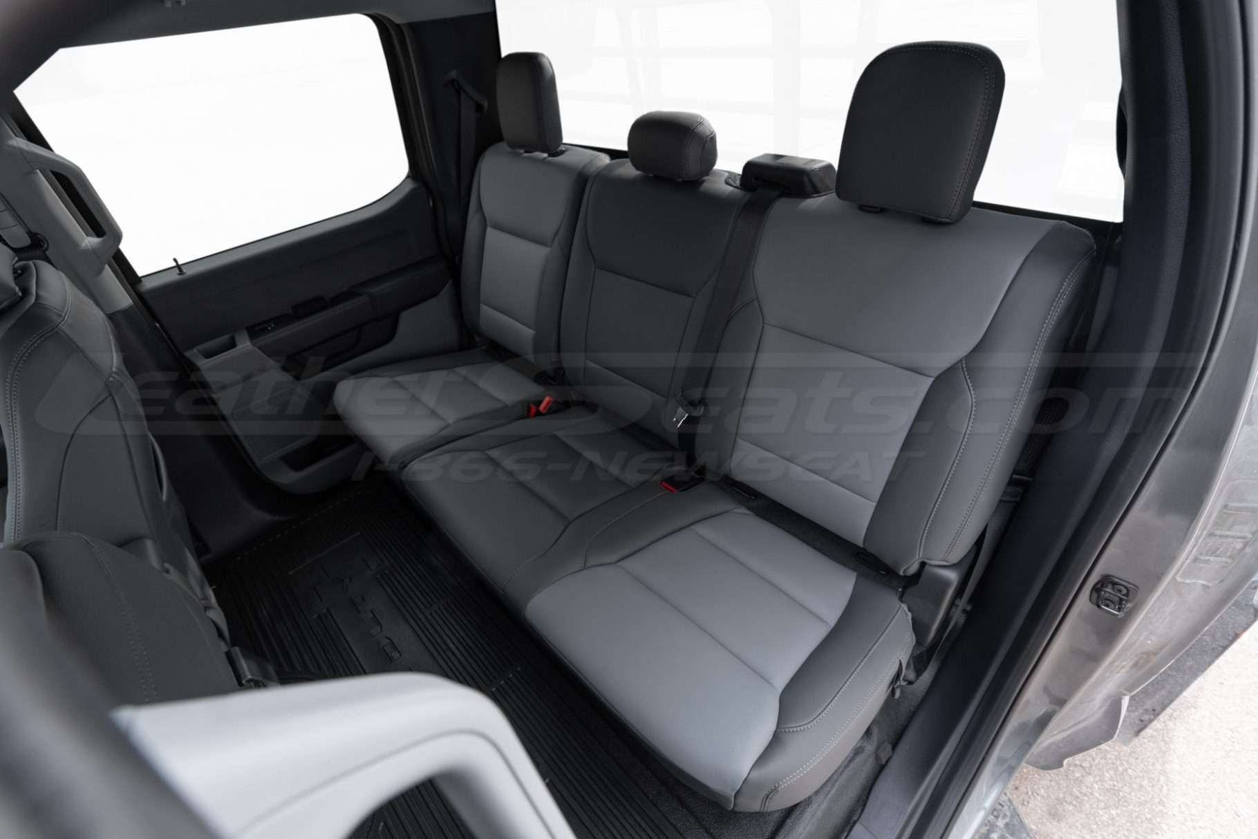 2023-2025 Ford SuperDuty with installed custom leather seat kit - Charcoal/Crater Grey - Rear seats driver side