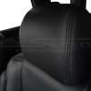 Installed Black leather headrest with matching Black double-stitching close-up
