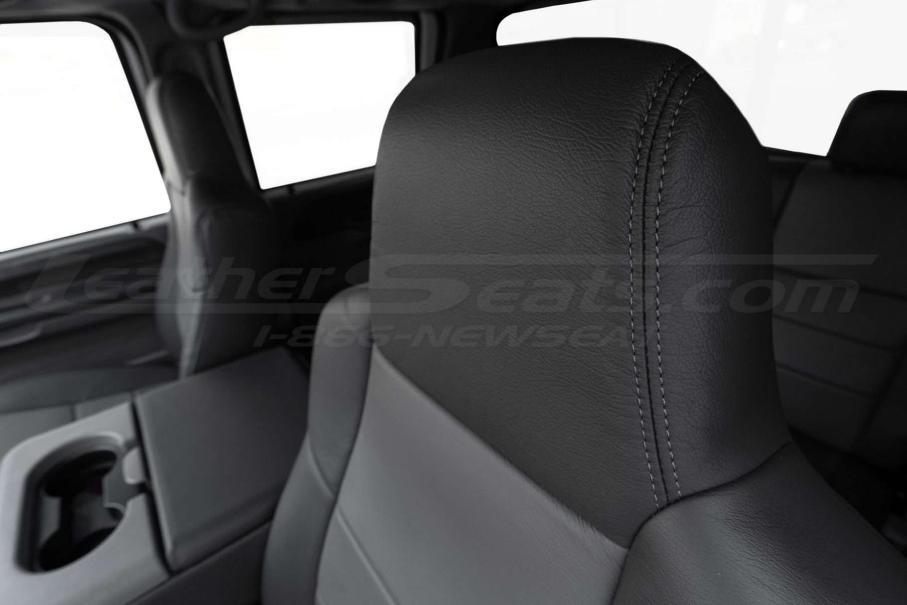 Ford Superduty graphite leather headrest close-up