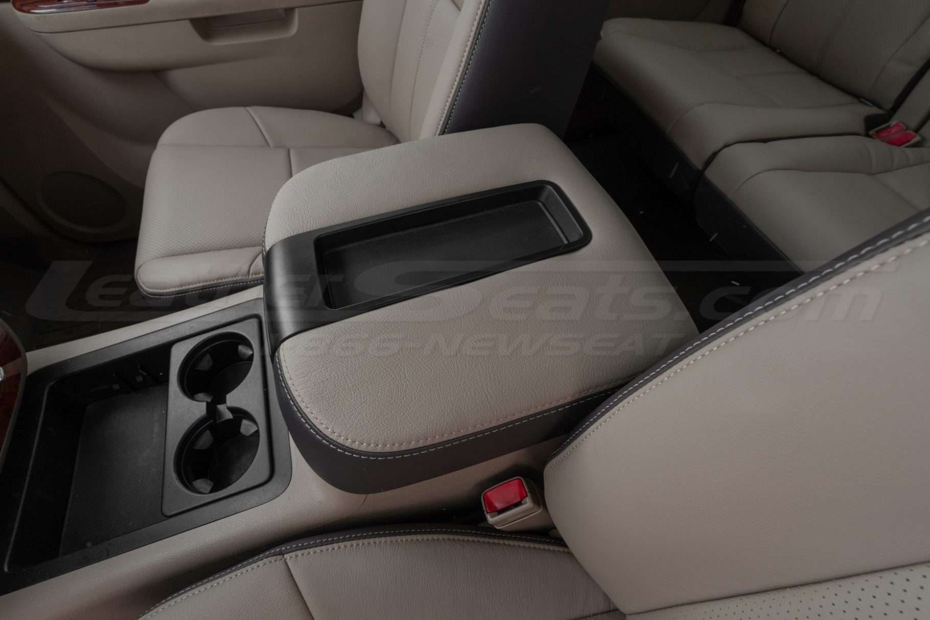 Chevy/GM leather console lid cover installed close-up