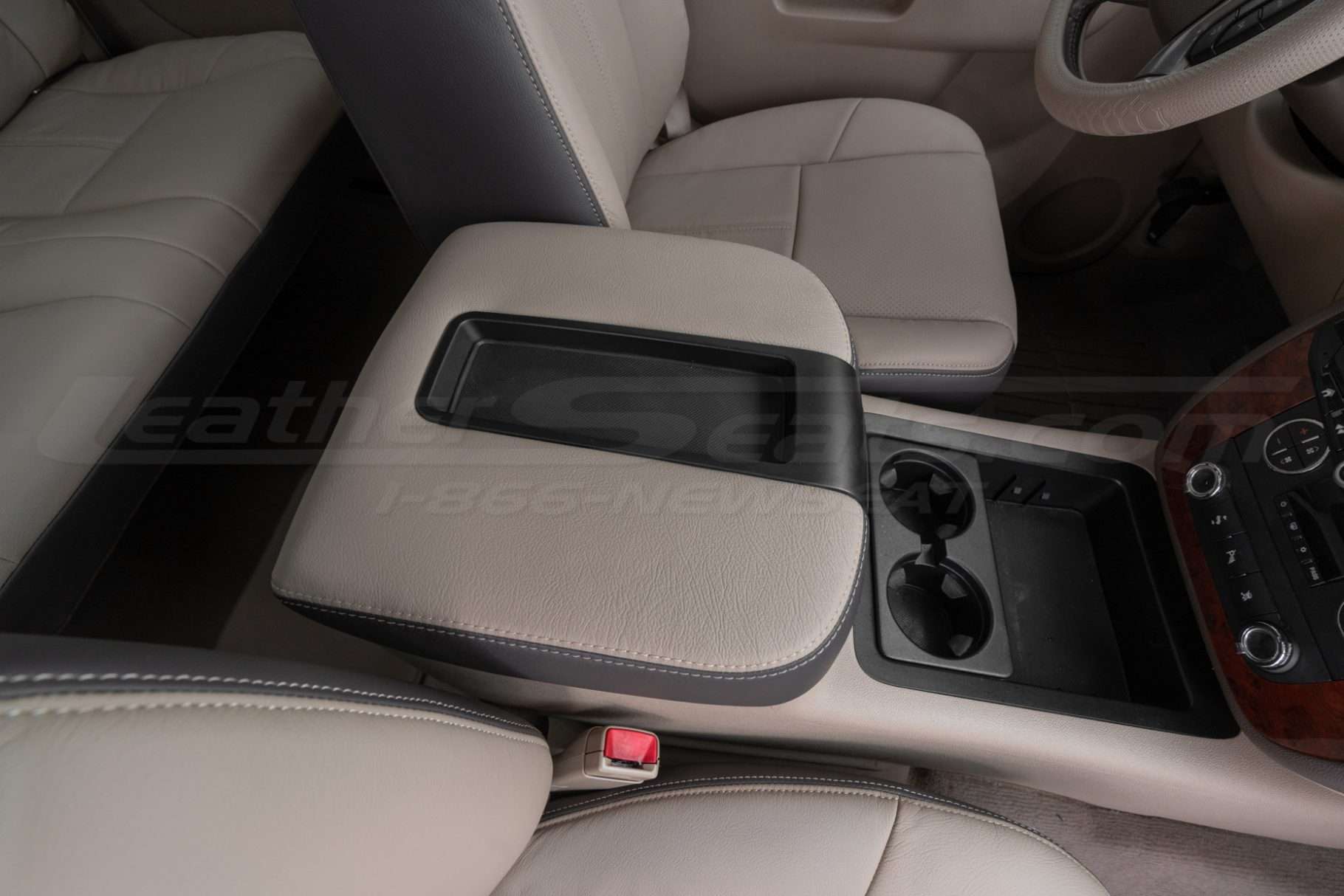Two-Tone leather console lid cover for gmc sierra dn chevy silverado
