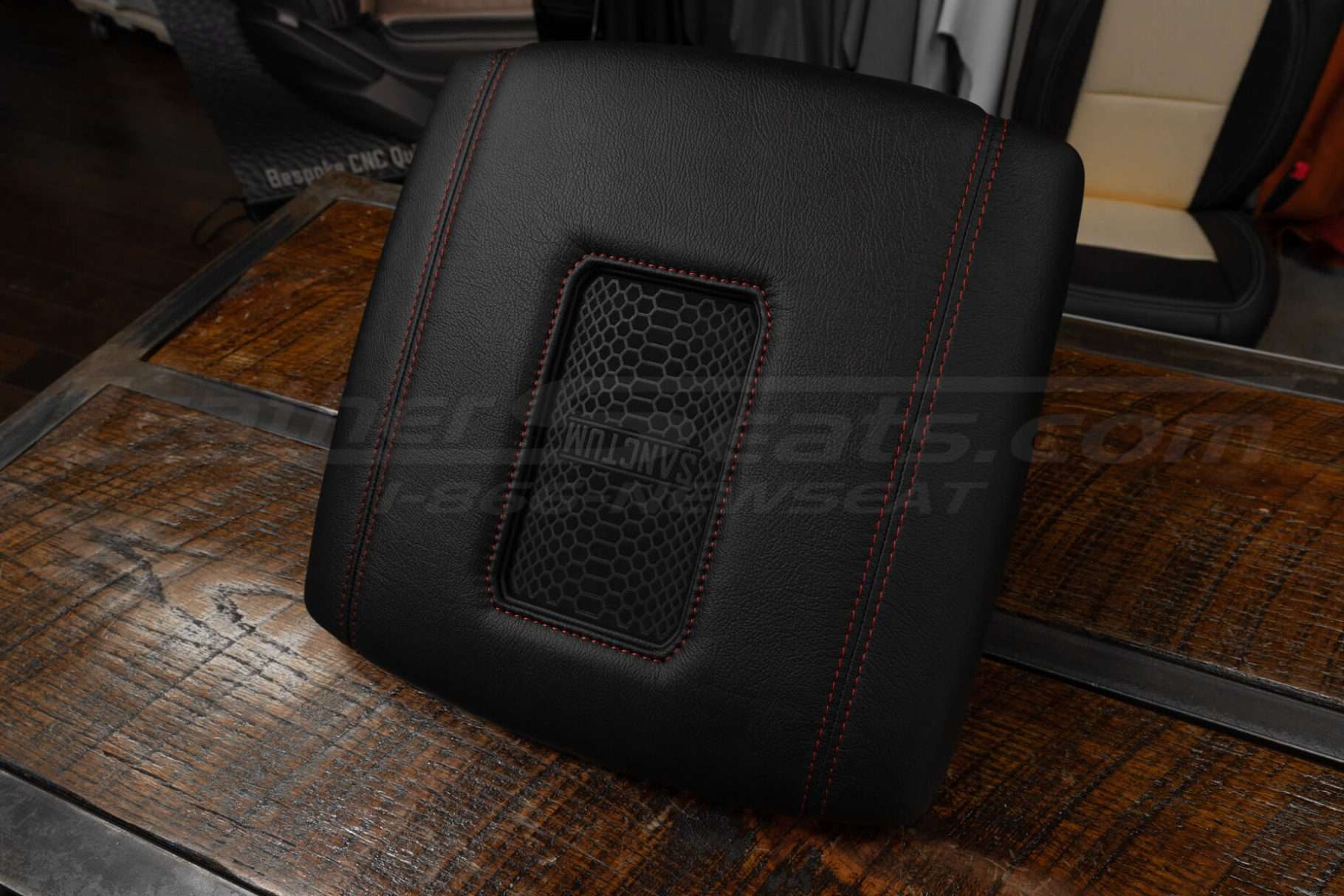 Alternative top-down view of black dodge ram console with wireless charging