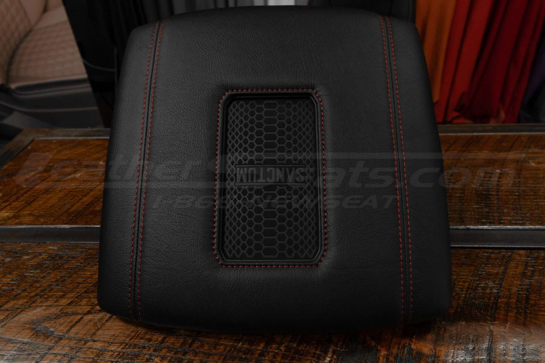 Low front facing view of 2019+ dodge ram sanctum wireless phone charging console